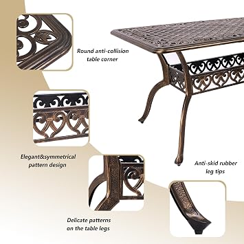 Grepatio 7 Piece Patio Dining Set Outdoor Cast Aluminum Furniture Set with 4 Chairs 2 Swivel Chairs and Umbrella Hole Table for Backyard Garden Poolside with 6 Cushion (Red)