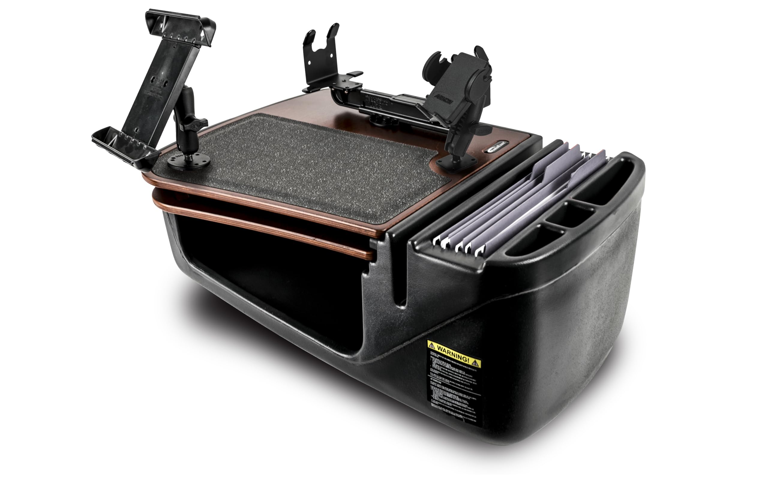 AutoExec AE-GMCD-PI-PS-PM-TAB-21M GripMaster Car Desk for Your Vehicle Workstation and Mobile Office, Mahogany with 400 watt Power Inverter, Printer Stand, Phone Mount and Tablet Mount