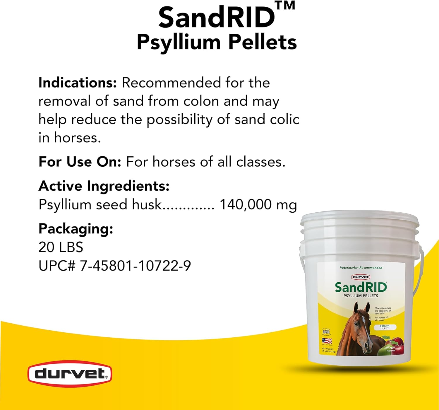 Durvet/Equine 699629 Sandrid Psyllium Pellets for Equine, 20 lb
