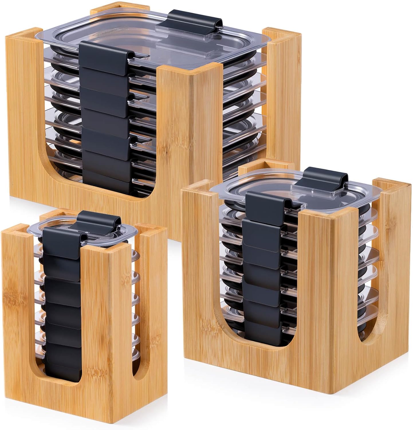 Bamboo Lids Organizer for Rubbermaid Brilliance Lids, Lids organizers Inside Cabinet for Rubbermaid Brilliance Lids - Storage Holds Lids for 4.7 Cup or 3.2 Cup, 1.3 Cup & 0.5 Cup Food Containers(3pcs)