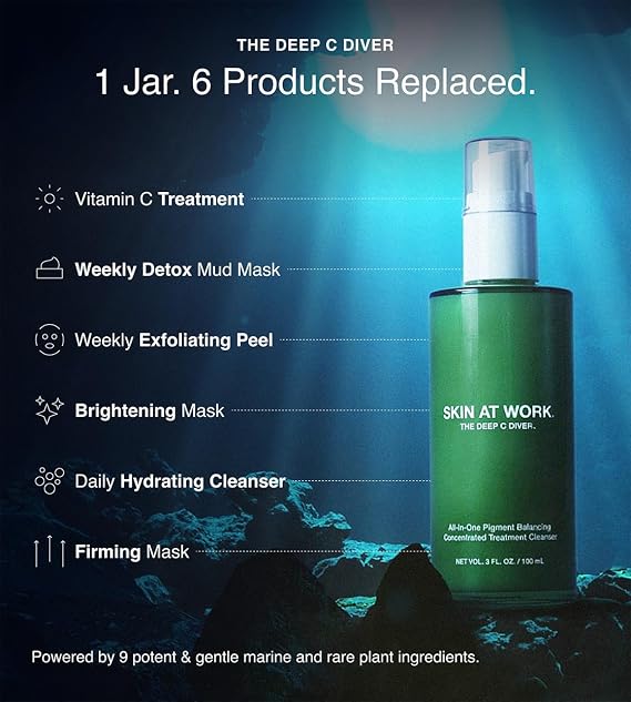 Deep C Diver Vitamin C Cleanser - 6-in-1 Glow Face Wash with Niacinamide & Algae - Daily Treatment Cleanser & Weekly Mask, (100 ml, 3.4 oz).