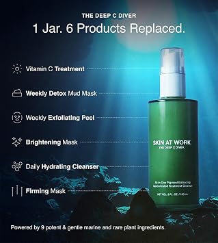 Deep C Diver Vitamin C Cleanser - 6-in-1 Glow Face Wash with Niacinamide & Algae - Daily Treatment Cleanser & Weekly Mask, (100 ml, 3.4 oz).