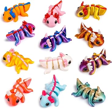 36pcs 3D Printed Axolotl Fidget Toys Flexible 3D Printed Axolotl Figures | Colorful Printed Axolotls Stress Relief Set for Party Play Display Christmas Valentines Day Gifts