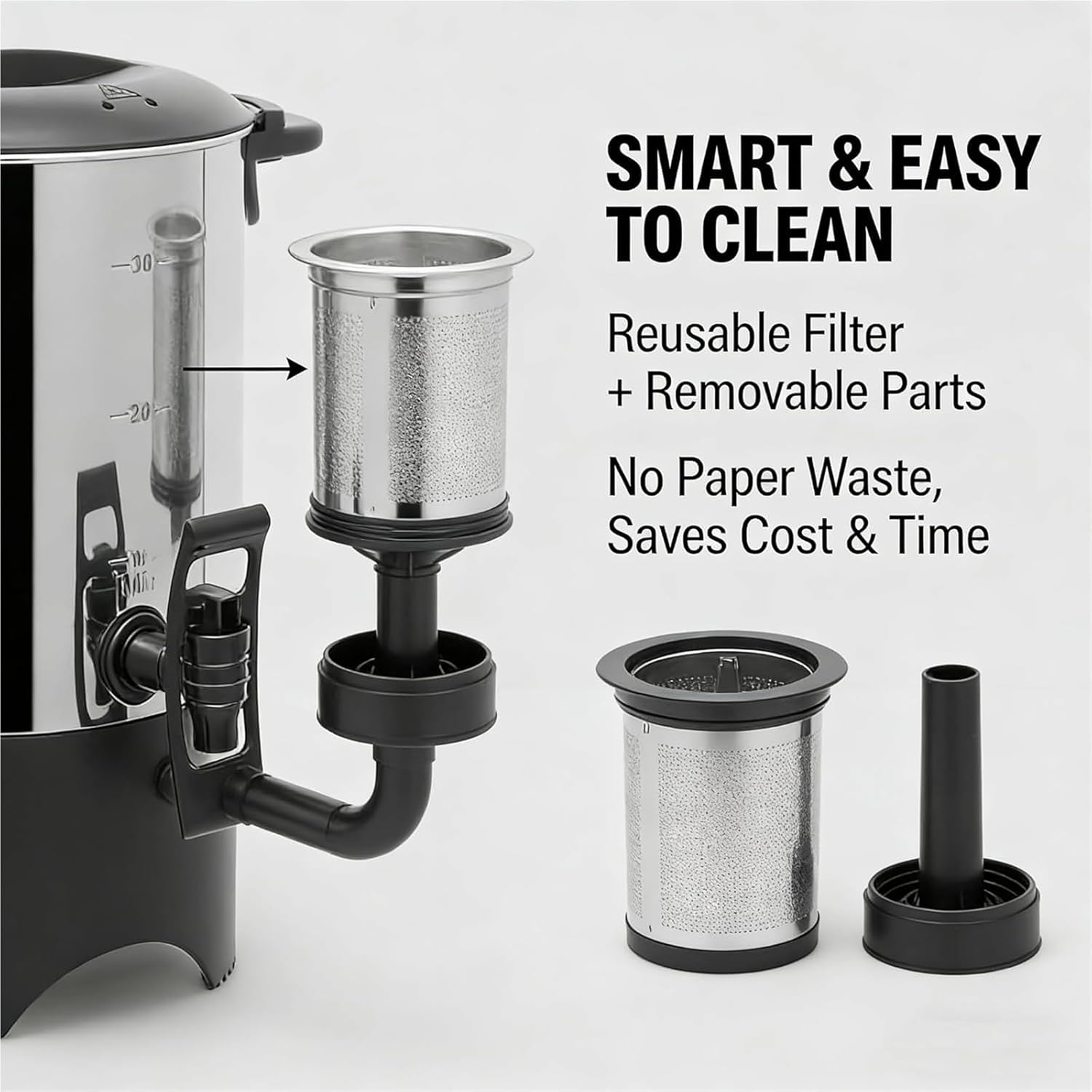 Large Capacity 5.2L Commercial Coffee Urn, Stainless Steel Electric Percolator with 1000W Fast Heating for Catering, Events, Restaurants, Offices