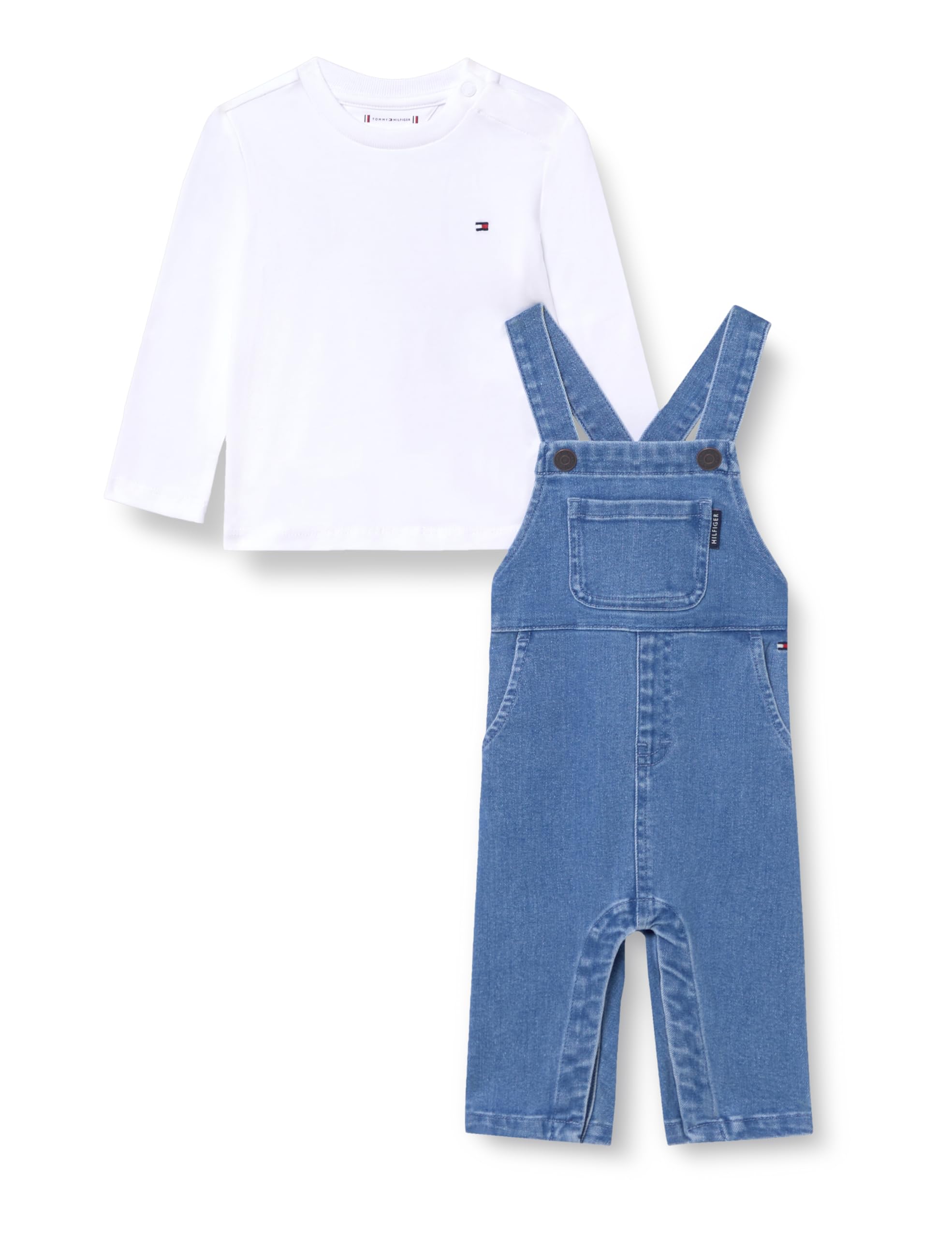 Tommy Hilfiger Baby Set Denim Jeans-Latzhose und Shirt, Blau (Denim Medium 01), 68