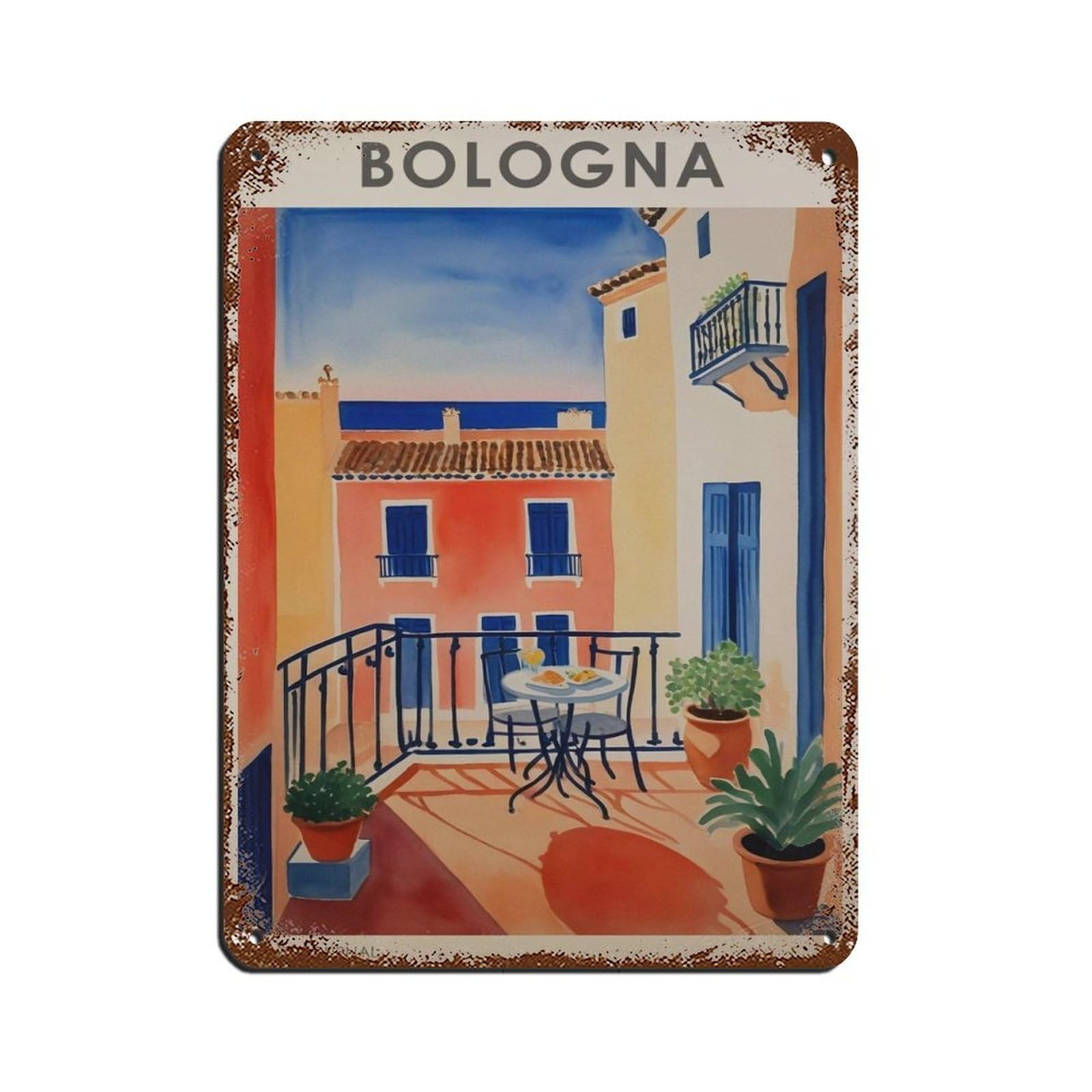 Bologna Travel, Italy Poster Tin Sign Vintage Metal Pub Club Cafe Bar Home Wall Art Decoration Poster Retro 12x16inch(30x40cm)