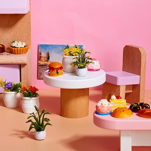 Miniatura 6 de Skylety 14 piezas de accesorios para plantas de casa de muñecas en miniatura, mini flores artificiales para casa de muñecas, pequeña vegetación