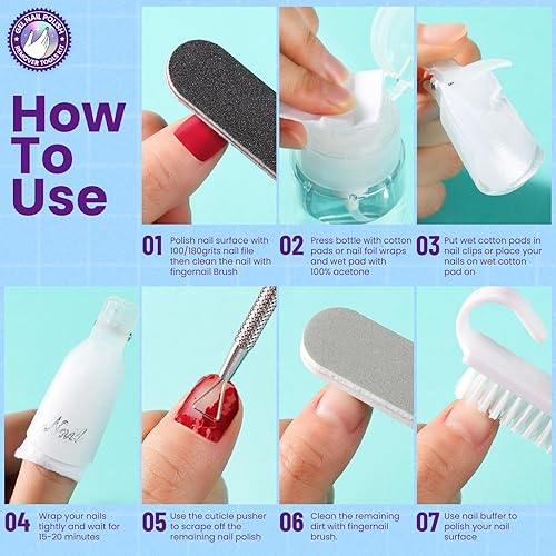 Miniatura 8 de HNYYZL Kit de herramientas para quitar esmalte de uñas de gel con 10 clips de uñas de plástico, 550 toallitas de uñas sin pelusas, almohadillas de