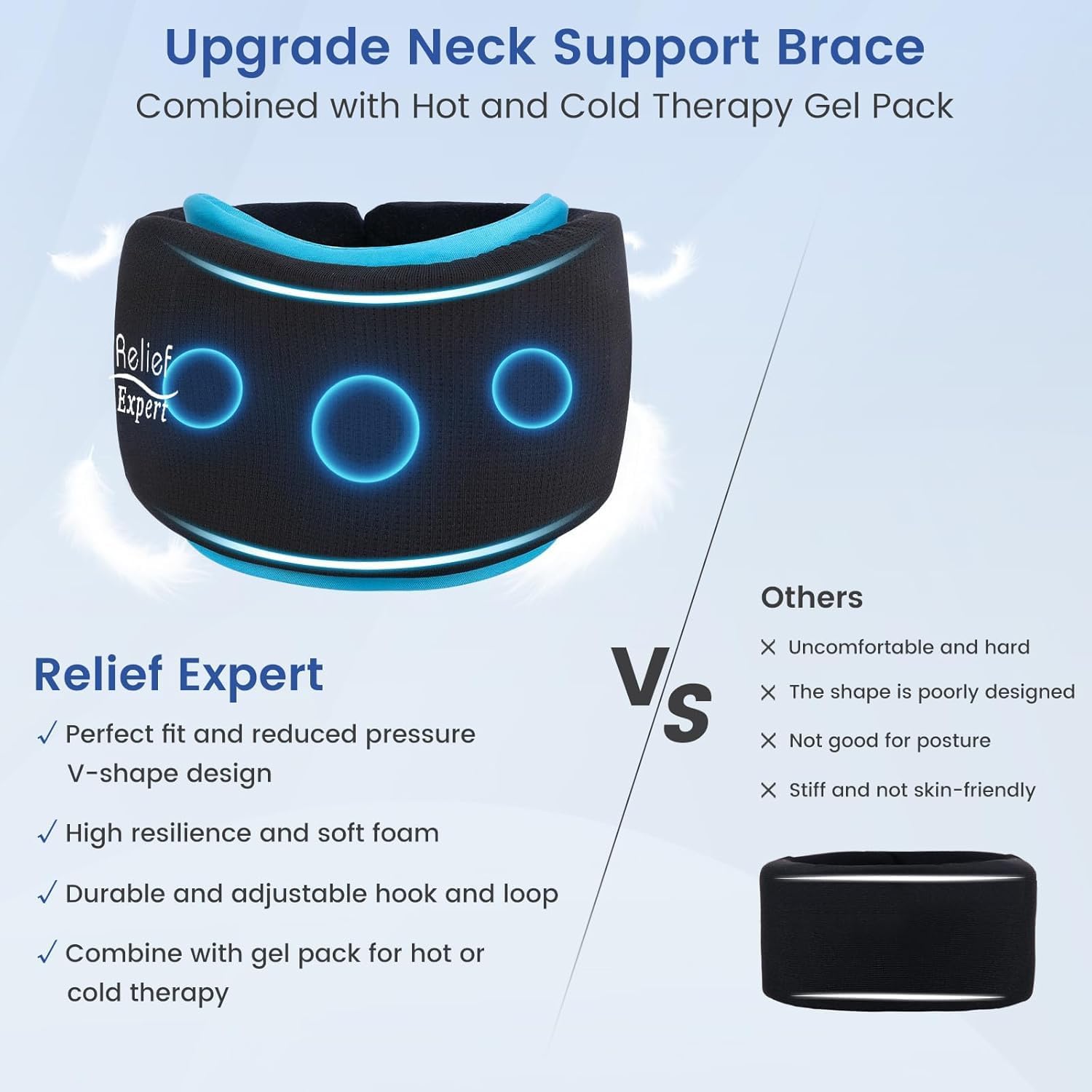 Soft Neck Brace with Hot and Cold Gel Pack – Adjustable Cervical Collar for Men & Women, Breathable Neck Support with Reusable Gel Ice Pack for Comfort at Home, Office & Travel, Blue