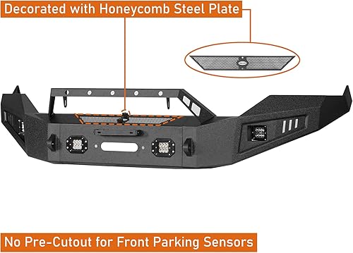 Vista 7 de Hooke Road Parachoques delantero Ram 1500 con placa de cabrestante y luces LED para camionetas Dodge Ram 1500 2013 2014 2015 2016 2017 2018