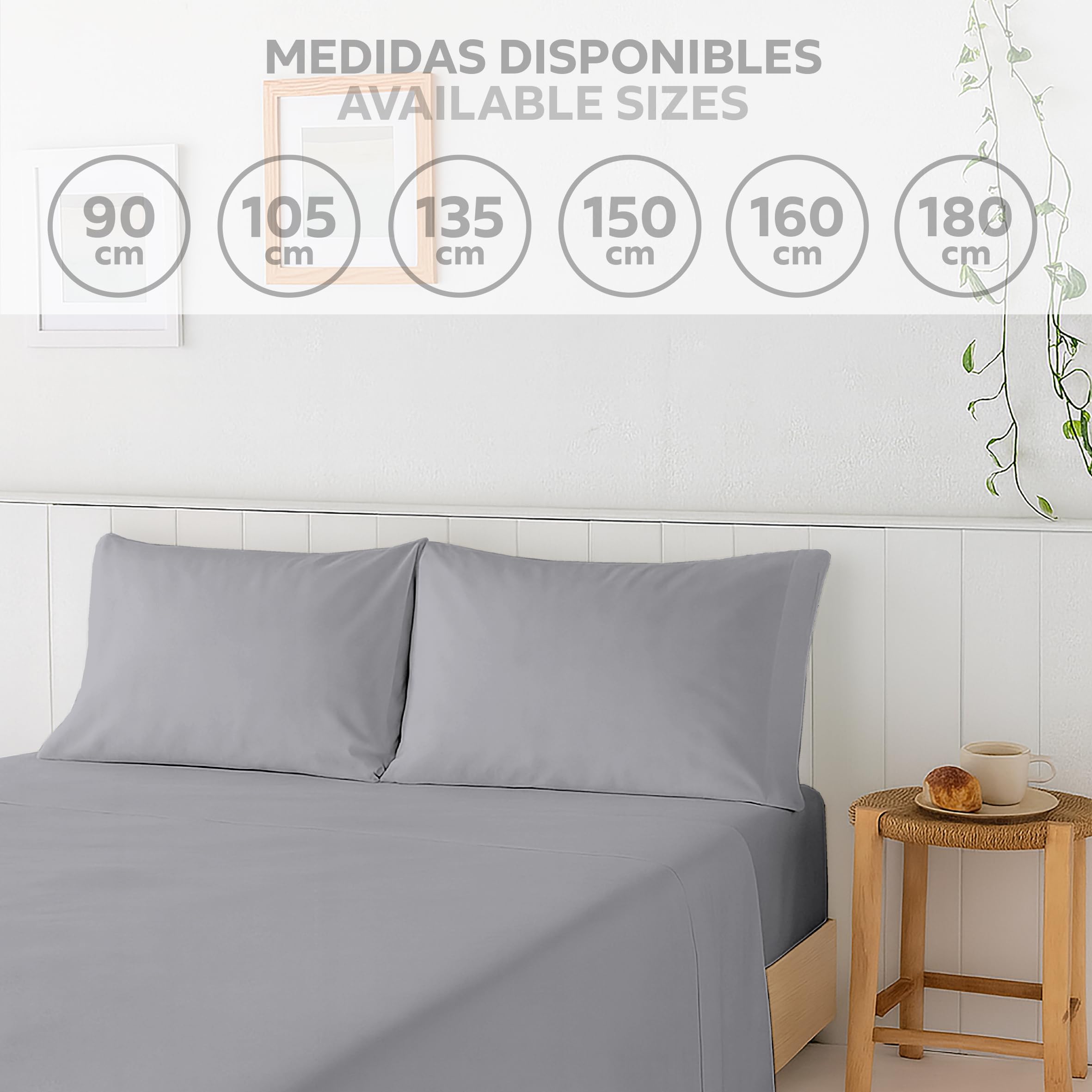 Easycosy - Zestaw prześcieradeł 4 szt. - łóżko 150 (150 x 200 cm) - prześcieradło wierzchnie, dopasowane prześcieradło z gumką i 2 poszewki na poduszkę 50x75 cm, jasnoszary (szczotkowana mikrofibra)