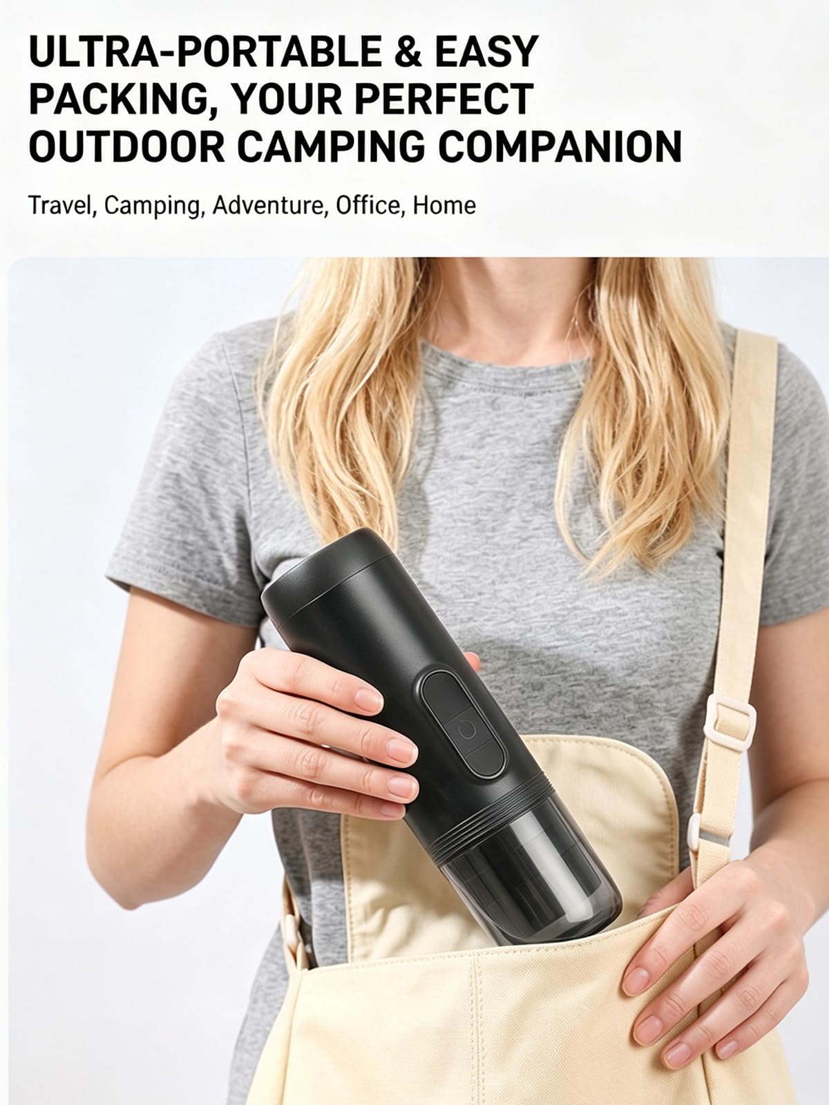 Cafetera Espresso Portátil 2 en 1, Máquina de Café Inalámbrica de Alta Presión de 20 Bares con Pantalla Digital, Cafetera de Cápsulas Mini Resistente al Agua IPX5 para Viaje, Camping al Aire Li white