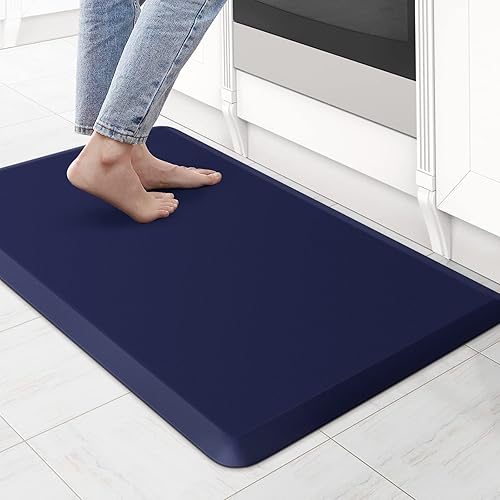 KitchenClouds Kitchen Mat Cushioned Anti Fatigue Rug 17.3"x28" Waterproof Non Slip Standing Desk Mat Comfort Floor Mats for Kitchen House Sink Office (Blue) - 28"L x 17.3"W x 0.5"Th - Blue