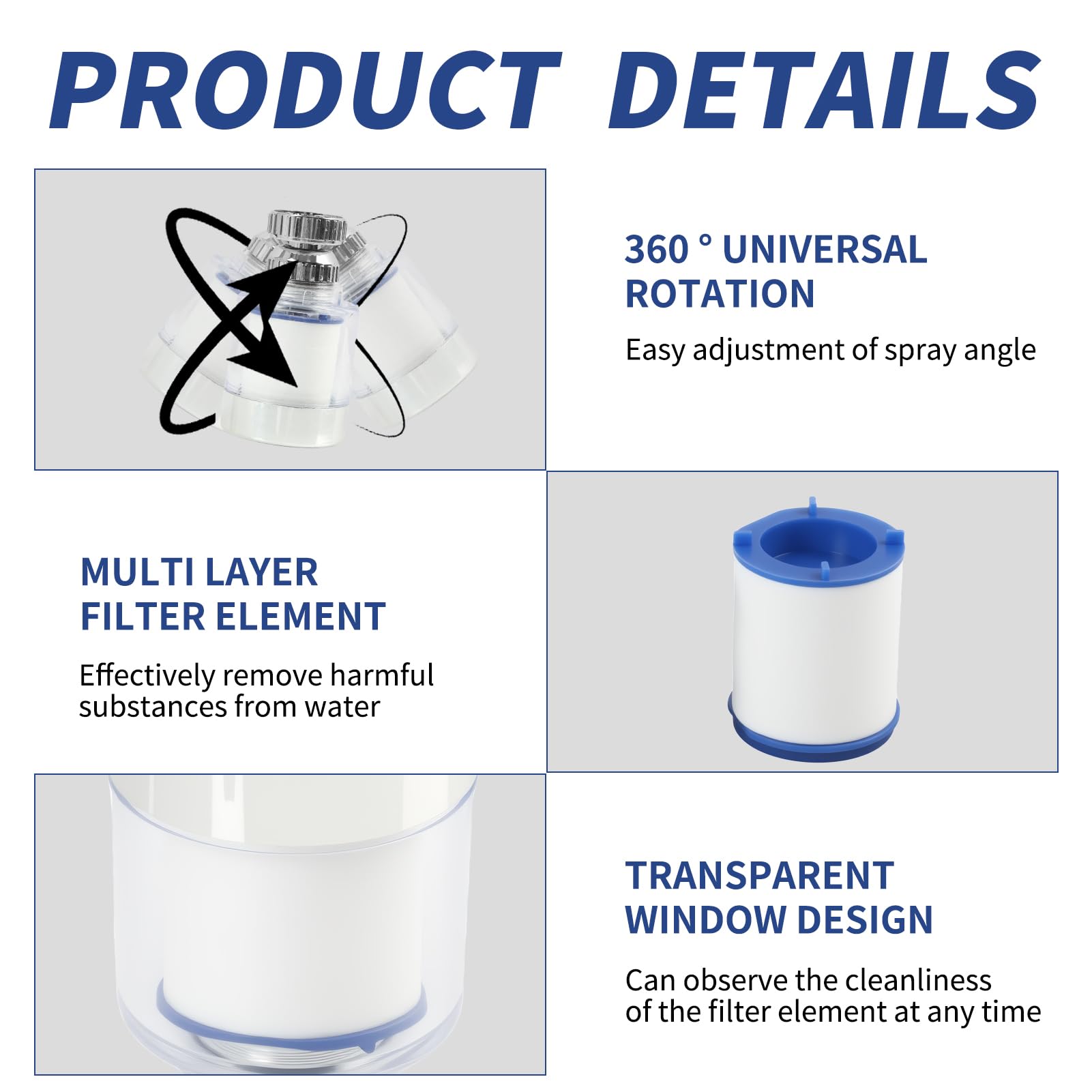 Filtro de Agua para Grifo con Adaptador Universal, Incluye 2 Cartuchos Reemplazables, Filtración de Agua de Carbono Rotatoria 360° para Eliminar Metales Pesados, Cloro, Protege la Salud Familiar