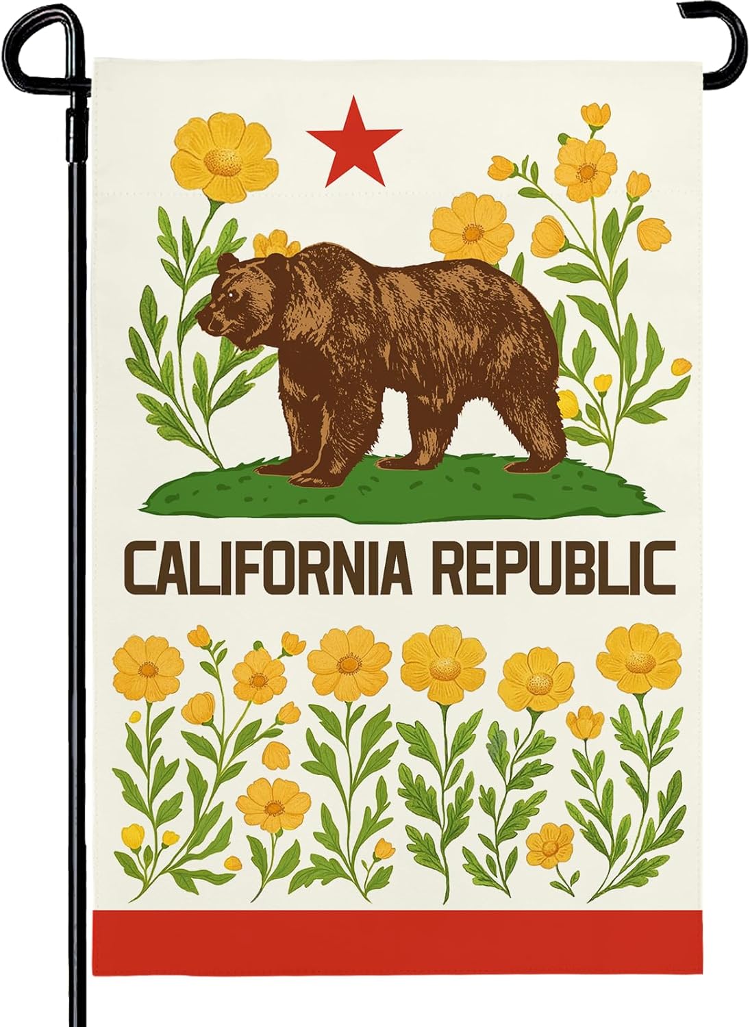 California Bear Flag Garden Flag with California Poppy Golden State Patriotic Republic Home Welcome Flags Front Porch Patio Decor Seasonal Flower CA Heavy Duty House Banner 12x18 Inch