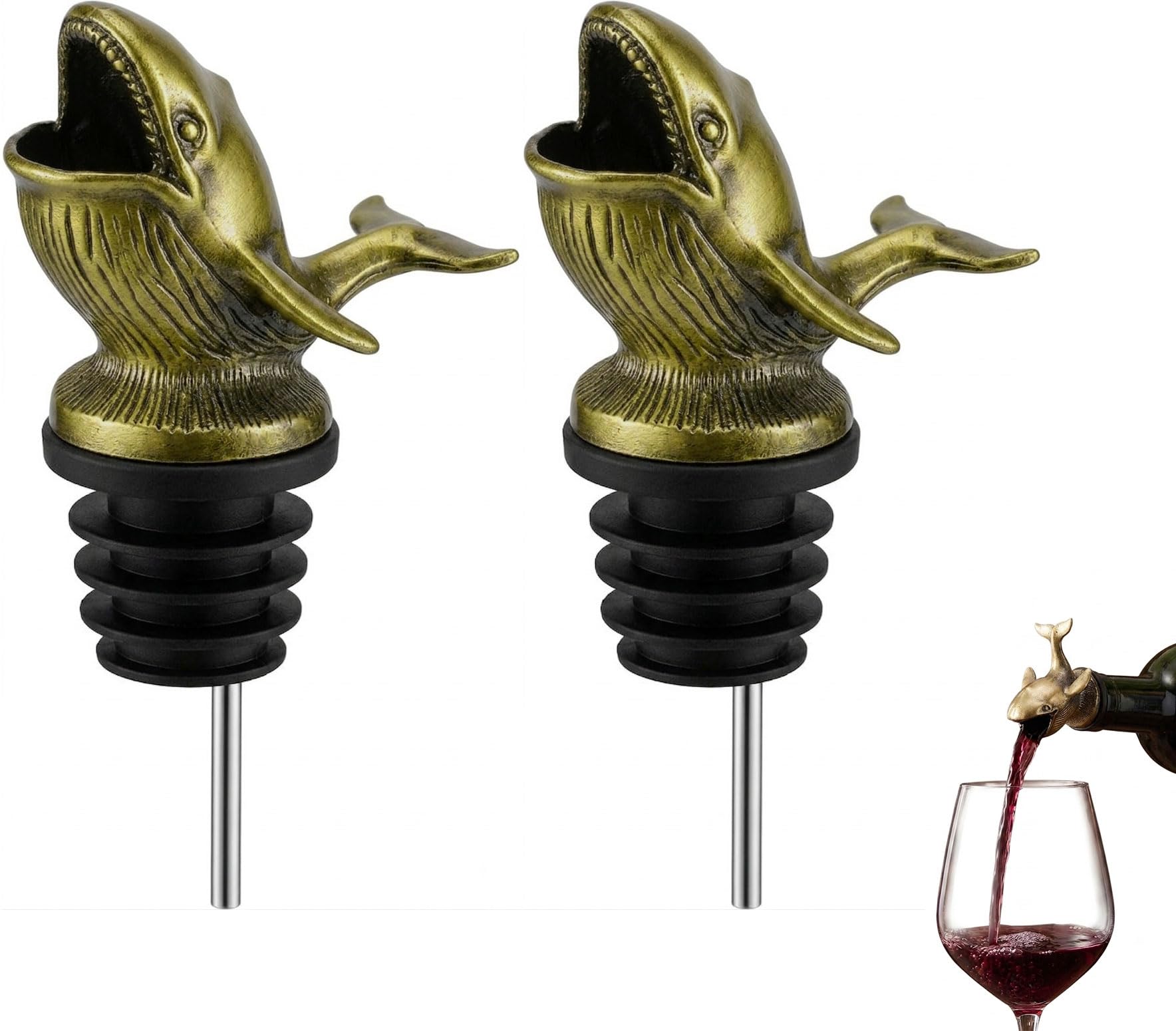 Set di 2 aeratori per vino a forma di balena, aeratore per vino e whisky, in metallo