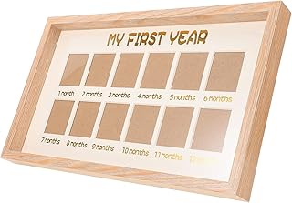 TIDTALEO Growth Picture Frame for First Year, Newborn Milestone Photo Display with Natural Wood Design, Keepsake Frame for Boy and Girl’s 1st Birthday and Nursery Decor