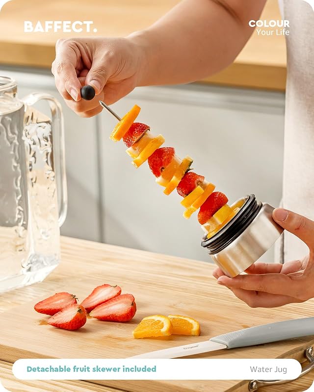Baffect Üveg Kancsó Fedéllel és Gyümölcstartóval - 1,75 L Hőálló Boroszilikát Vizes Kancsó Szangriához, Limonádéhoz, Hideg-Meleg Italokhoz