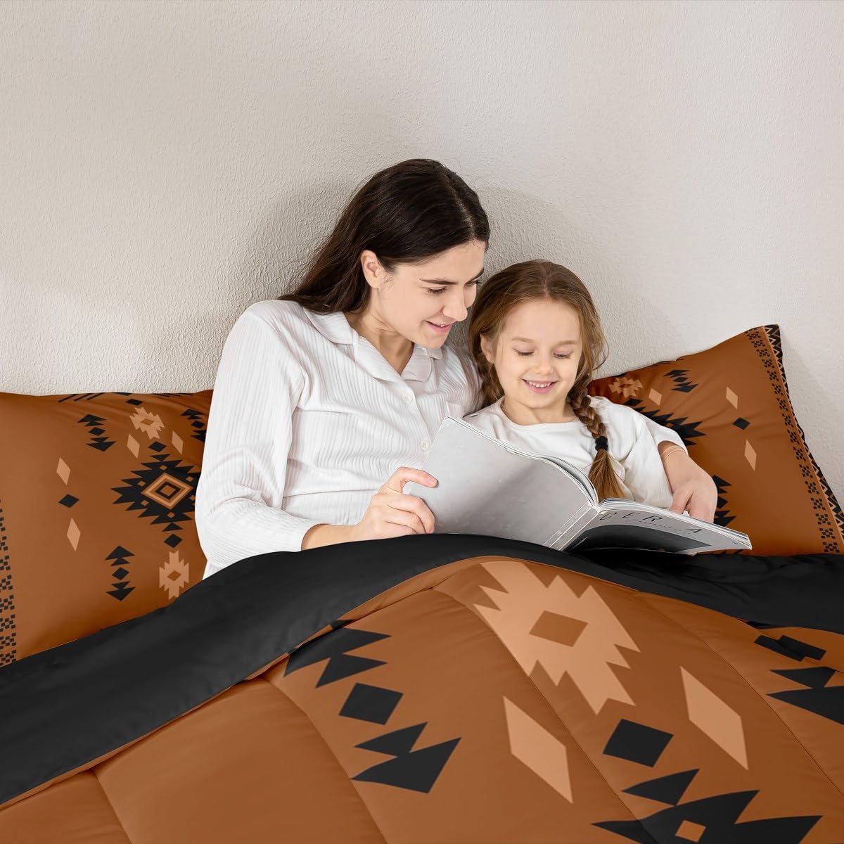 Western Aztec King Size Bedding Set, Native American Navajo Comforter Set For Boys Adult Teens, Southwestern Geometric Duvet Insert Ethnic American Native Quilt Rustic Farmhouse Decor, Brown Black