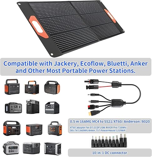 Miniatura 4 de Panel solar portátil de 100 W para estación de energía, compatible con Jackery, Ecoflow, Bluetooth, Anker y más estaciones de energía portátiles,