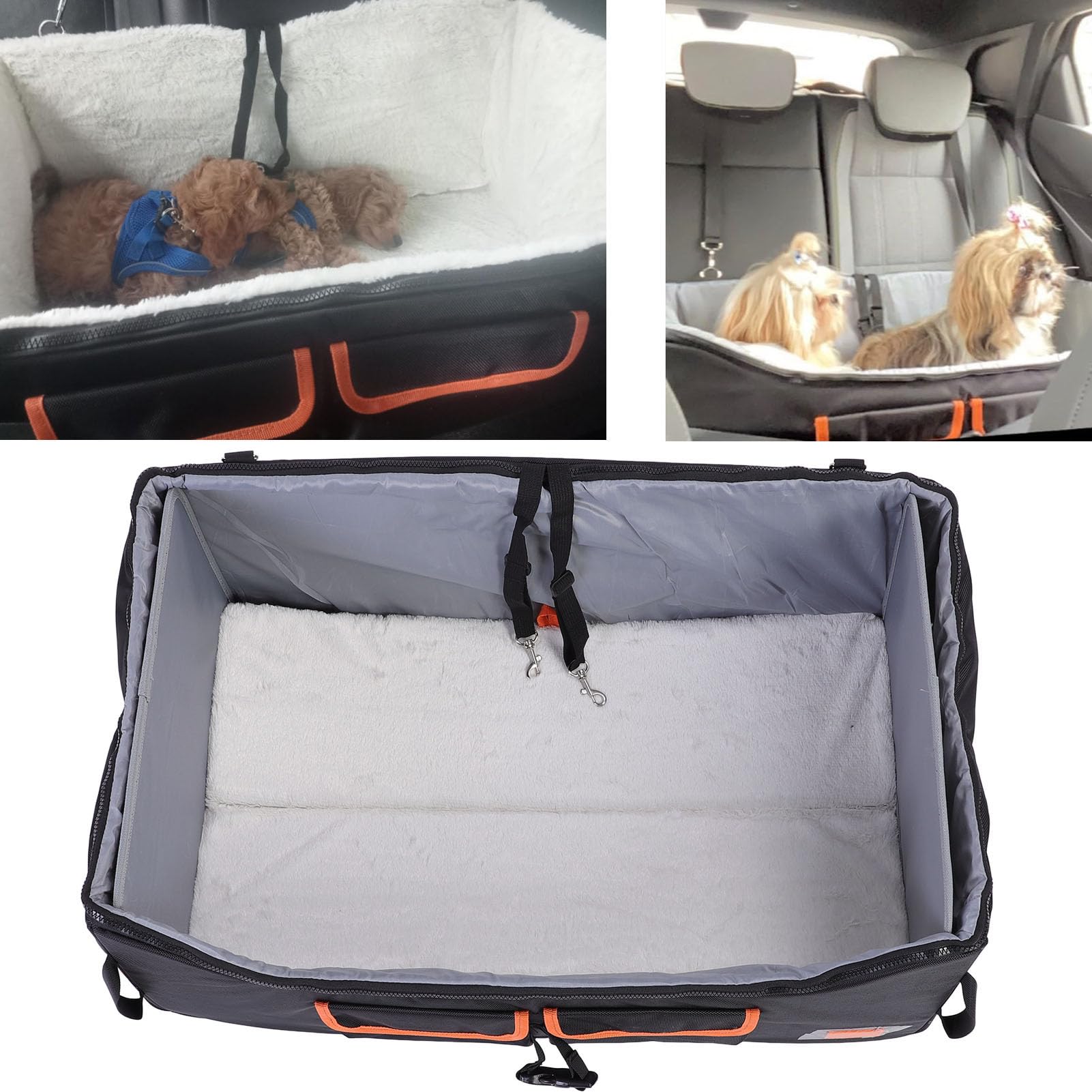 Cama Grande para Coche para Perros, Asiento Delantero de Coche, Cama de Viaje para Mascotas con Cinturón Ajustable, Asiento Elevador Plegable para Mascotas, Bolsa de Transporte