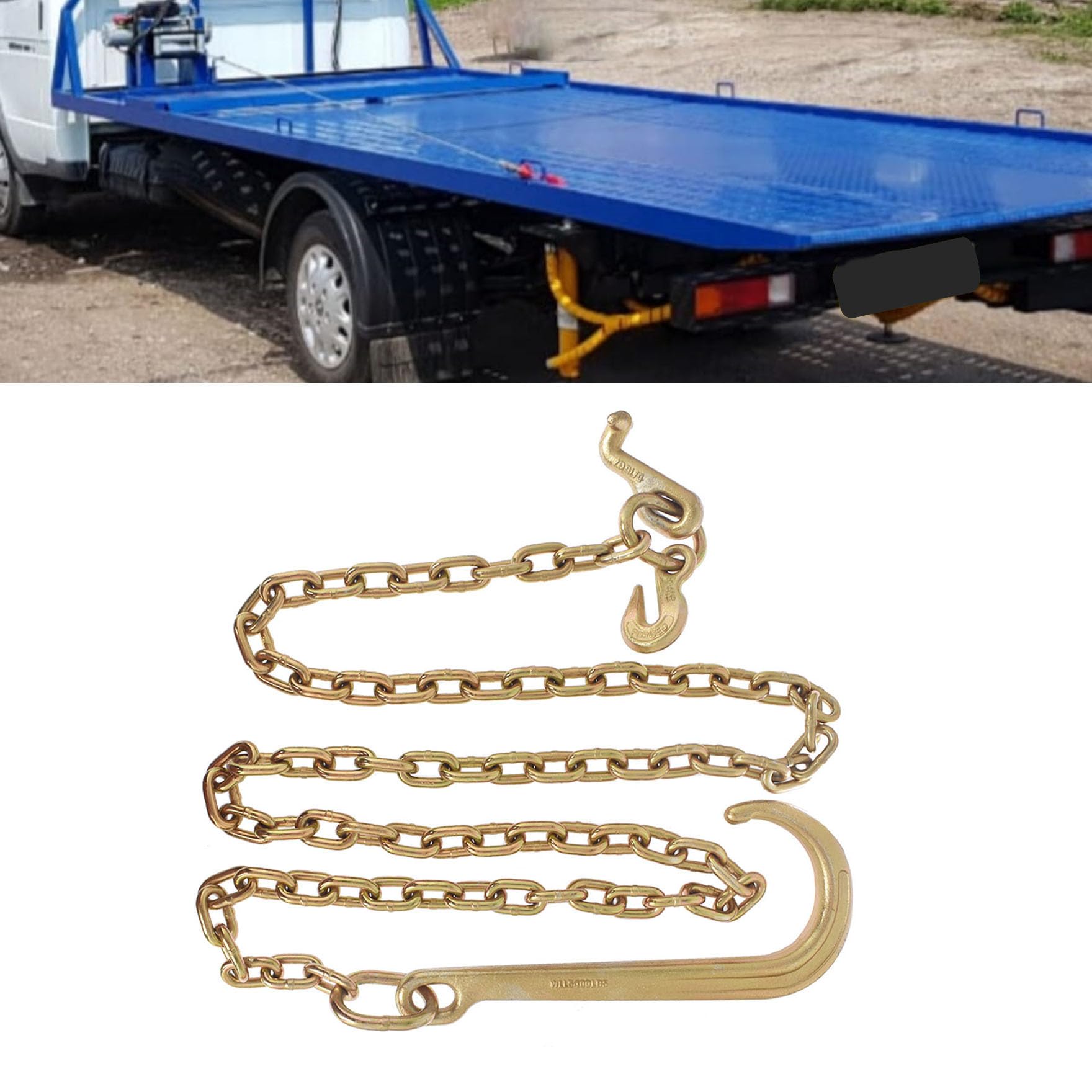 waltyotur 5/16 x 8 FT Grado 70 Catena di traino 15 J Gancio e T Gancio Mini J Gancio di ricambio per Recupero Wrecker Asse Traino Catena