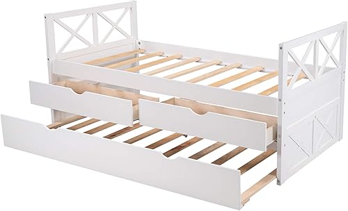 Miniatura 6 de RUNWON Sofá cama multifuncional con cajones y nido soporte de listones de madera para dormitorio de niños y adultos