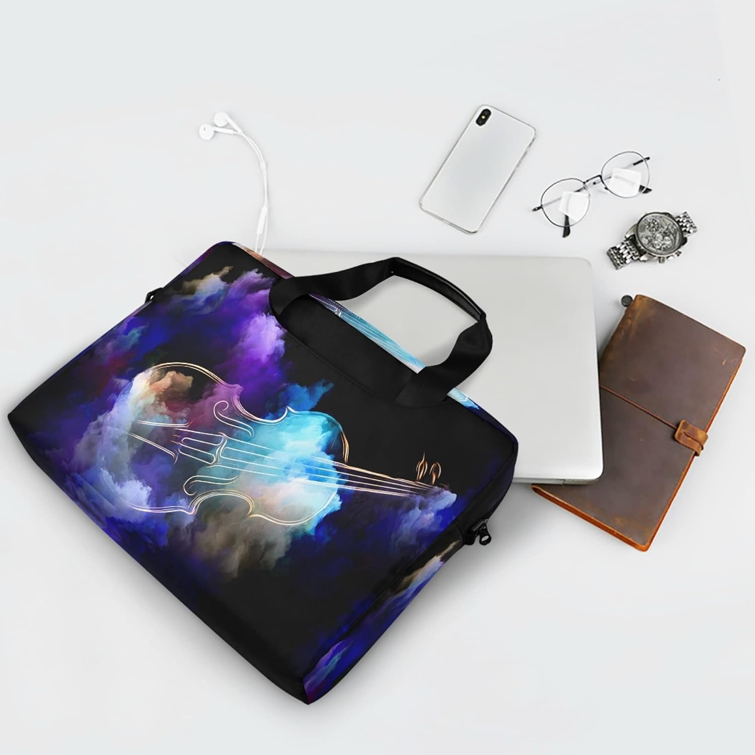 ALAZA Music Violin Modern Laptop Case Bag Sleeve Portable Crossbody Messenger Briefcase w/Strap Handle, 13 14 15.6 inch