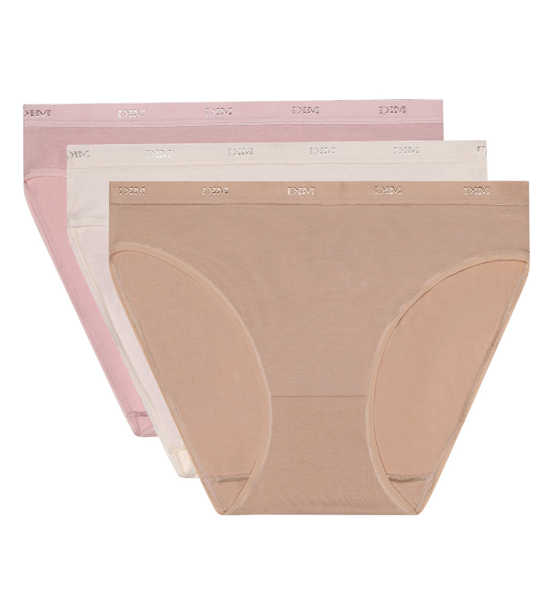 Dim Women's Skin/Pink/Pearl Briefs Set Of 3 | Les Pockets Ecodim | Cotton & Elastane | Comfort Belt | Multicoloured | Invisible Under Clothes