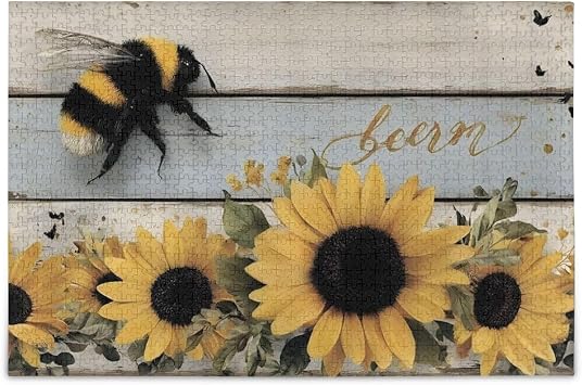 Jigsaw Puzzle for Adults 1000 Pieces, Bee Sunflower Board Impossible Hard Difficult Challenging Puzzle for Adults Jigsaw Puzzle for Party Entertainment Family Games