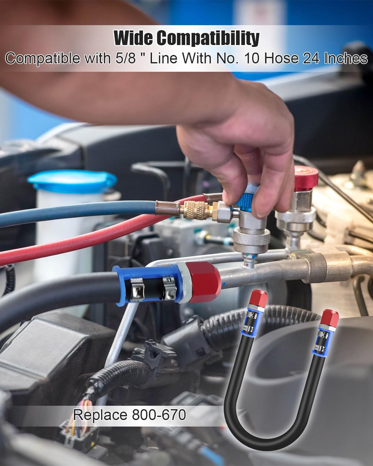 AC Line Splice Kit Compatible with 5/8" Line With No. 10 Hose 24 Inches, Replace 800-670 Air Conditioning Line splice connector Repair Kit, Universal Fit for 5/8" Line to Hose Repair