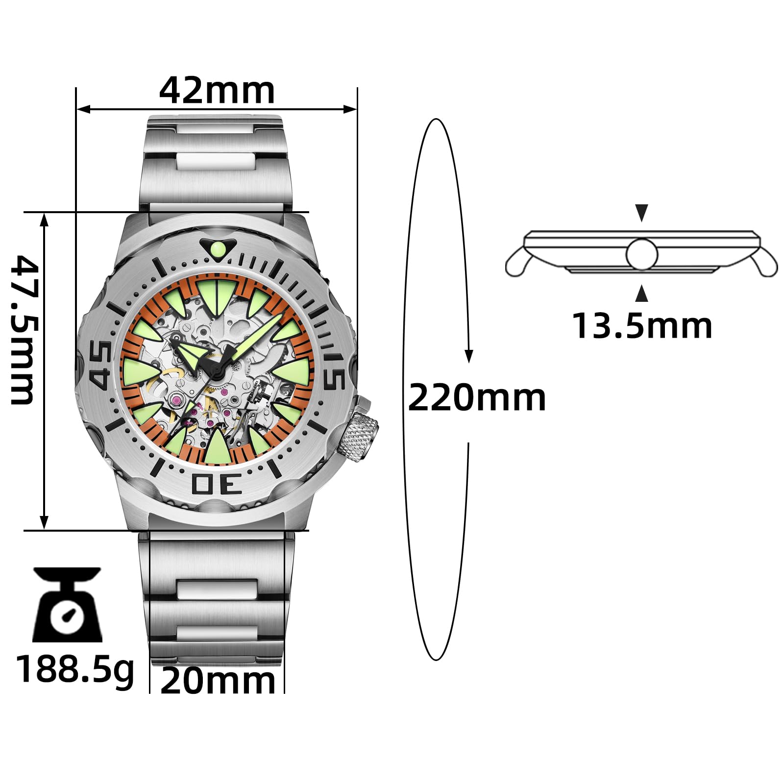 ADDIESDIVE Luxus Mechanische Uhr 200m wasserdicht Japanisches 8N24 Automatikwerk mechanische Taucheruhr AD2103 Sichtboden Saphirglas mit AR-Beschichtung C3 SuperLumiNova Leuchtindex Herren Analoguhr