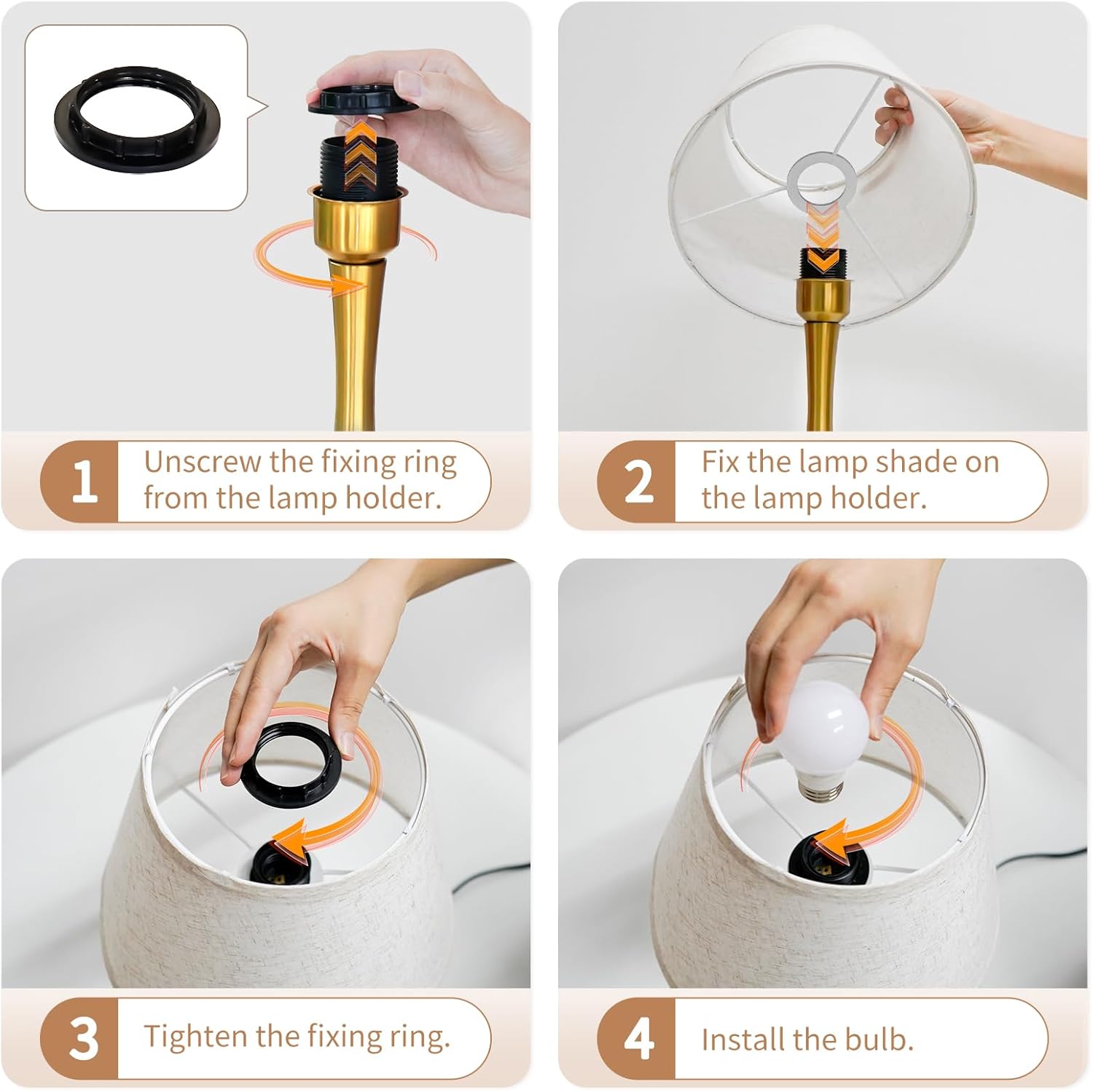 ONEWISH Touch Table Lamp for Bedroom, 3-Way Dimmable Gold Bedside Lamps for Nightstand with Fabric Shade, Desk Lamp for Kids Reading, Home Office