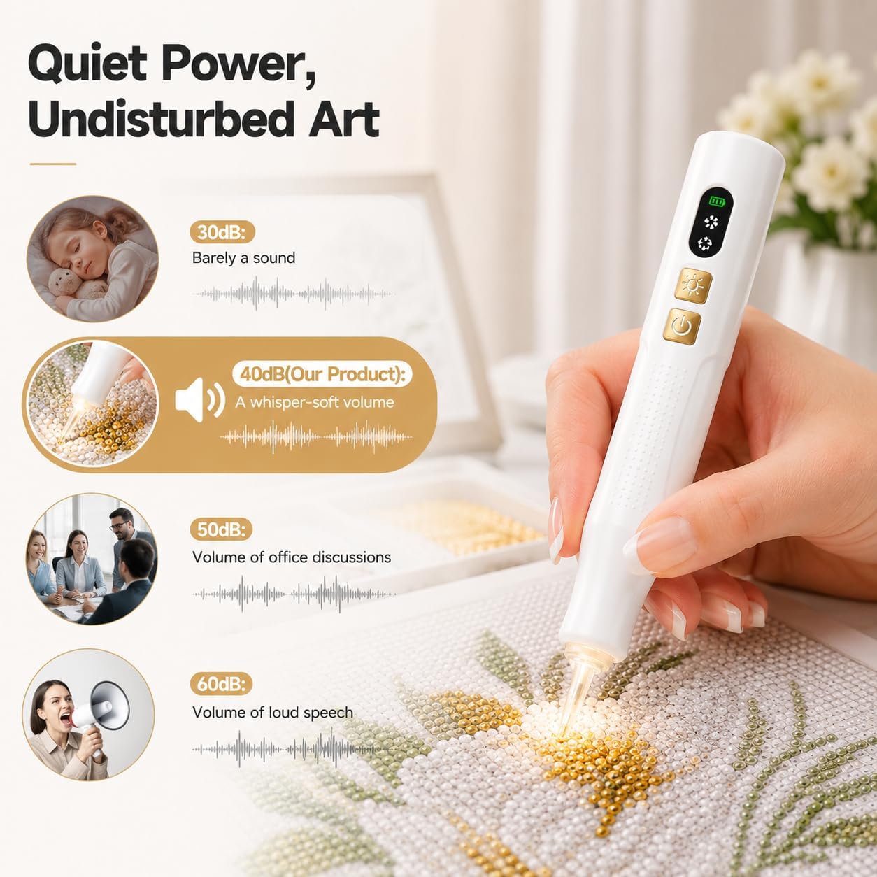 Electric Diamond Painting Vacuum Pen with Light, Diamond Art Pen Cordless