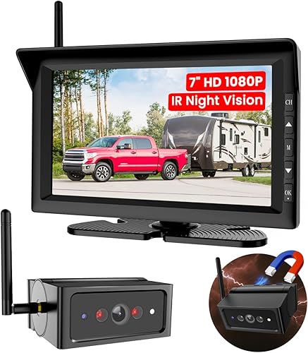 Foxpark Magnetic Wireless Backup Camera for RVs and Trailers No-Installation - 7" HD 1080P Monitor, Strong Magnetic Scratch-Proof Rear View Camera for Trucks, Campers, SUVs, and Cars