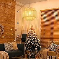 Vista 6 de Lámpara colgante enchufable con cable de enchufe, lámpara colgante bohemia regulable, pantalla de bambú tejida de mimbre de ratán, lámpara de techo