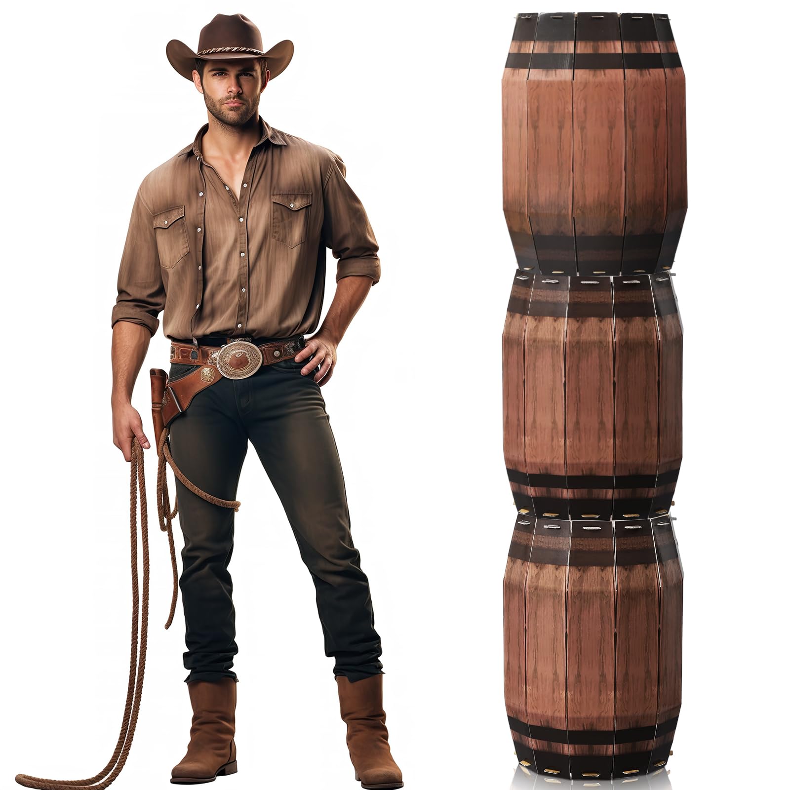 Photo 1 of 3 Pcs Western Cowboy Party Decoration Wine Barrel Large Cardboard West Whiskey Barrels Decoration for Western Pirate Birthday Farmhouse Party Photo Booth Props(23.62x14.96 Inches)