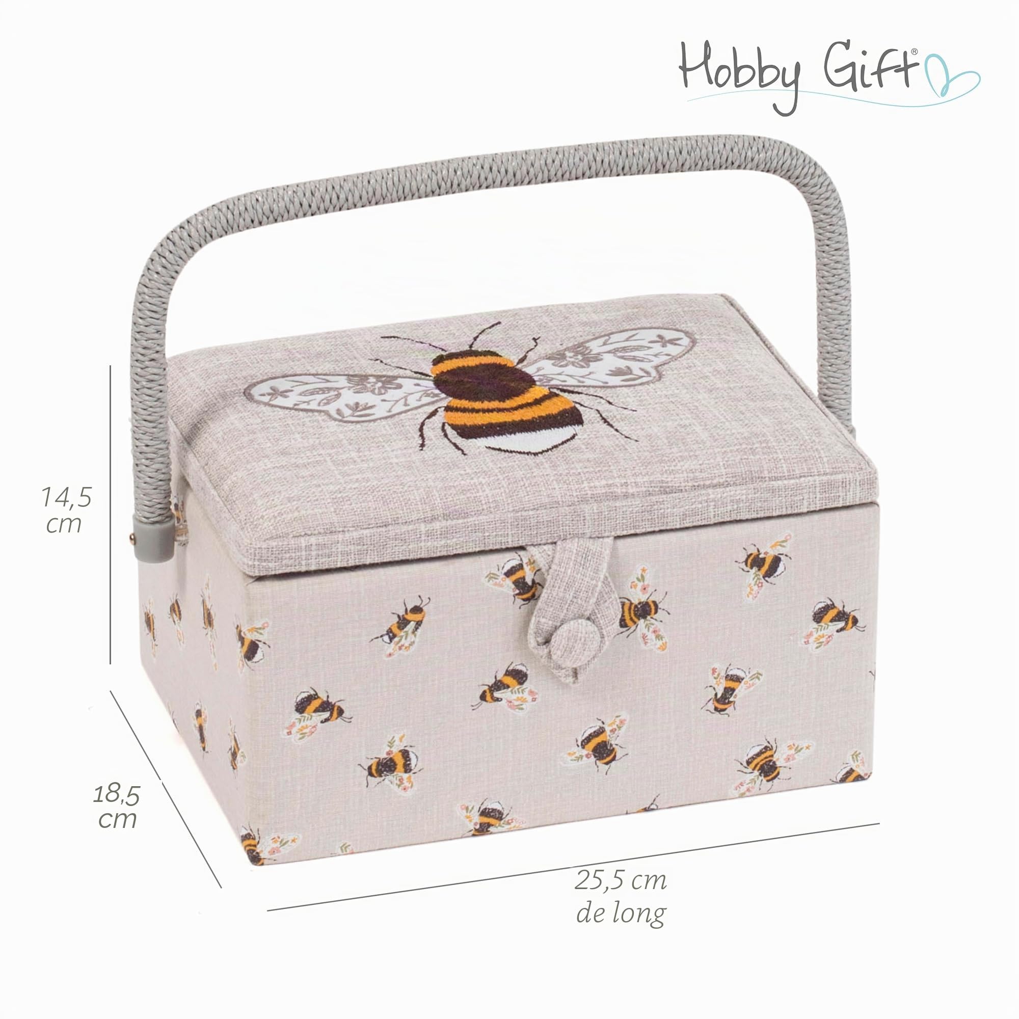 Hobby Gift Boîte de rangement pour artisanat de couture brodée exclusive de taille moyenne, Abeille brodée