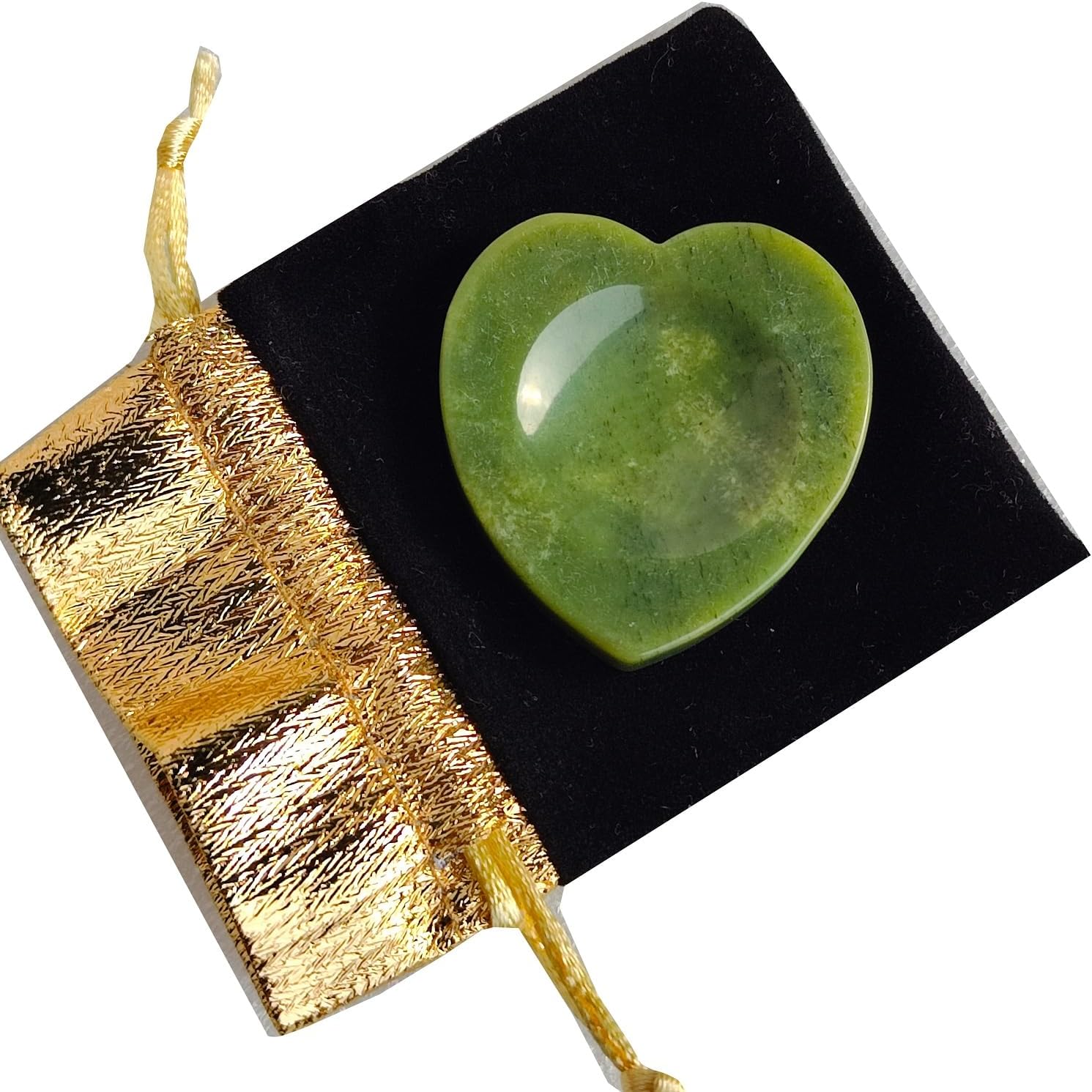 Handcarved Thumb Worry Stone, Pocket Palm Stones for Anxiety Stress Relief Meditation Therapy Geometry Home Decorations (Green Jade-Heart Shape)