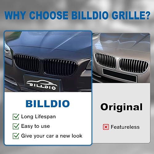 Miniatura 23 de Rejilla frontal F10 para riñón con doble listón, color negro brillante, compatible con BMW Serie 5 2010-2017, F10, F11, F18, Sedan 520i, 528i, 535d