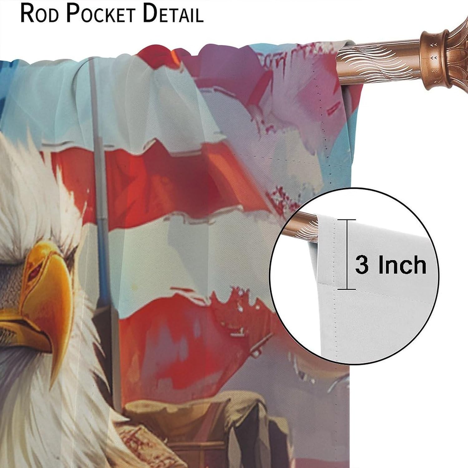 Cartoon Bald Eagle Soldier Blackout Curtains for Bedroom Living Room, Rod Pocket Camouflage Gun Theme Curtains Thermal Insulated Window Drapes 2 Panels, Each 21W x 45L