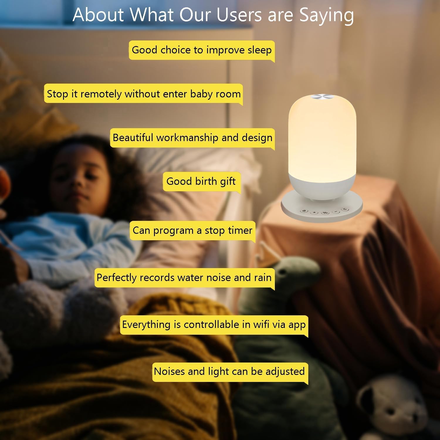 Intelligent Machine à bruit blanc pour sommeil de bébé et adulte avec 34 sons apaisants, Veilleuse douce pour l'alimentation, Réveil programmes et minuterie, Contrôle Tuya Smart APP