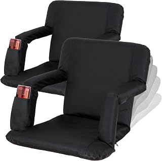 2 Pack Stadium Seats for Bleachers w/Back Support Padded Cushions 20.5"/25" Wide Comfortable Bleacher Chairs with armrest, Portable & Reclining Design for Camping, Stadium Events
