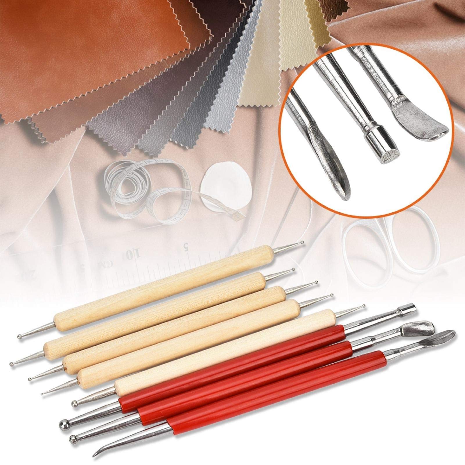 Leder Bastelwerkzeug DIY handgefertigte Leder Bastelschnitzerei Stylus Werkzeug Löffel Doppelkopf Punkt Bohrstift Kit Set