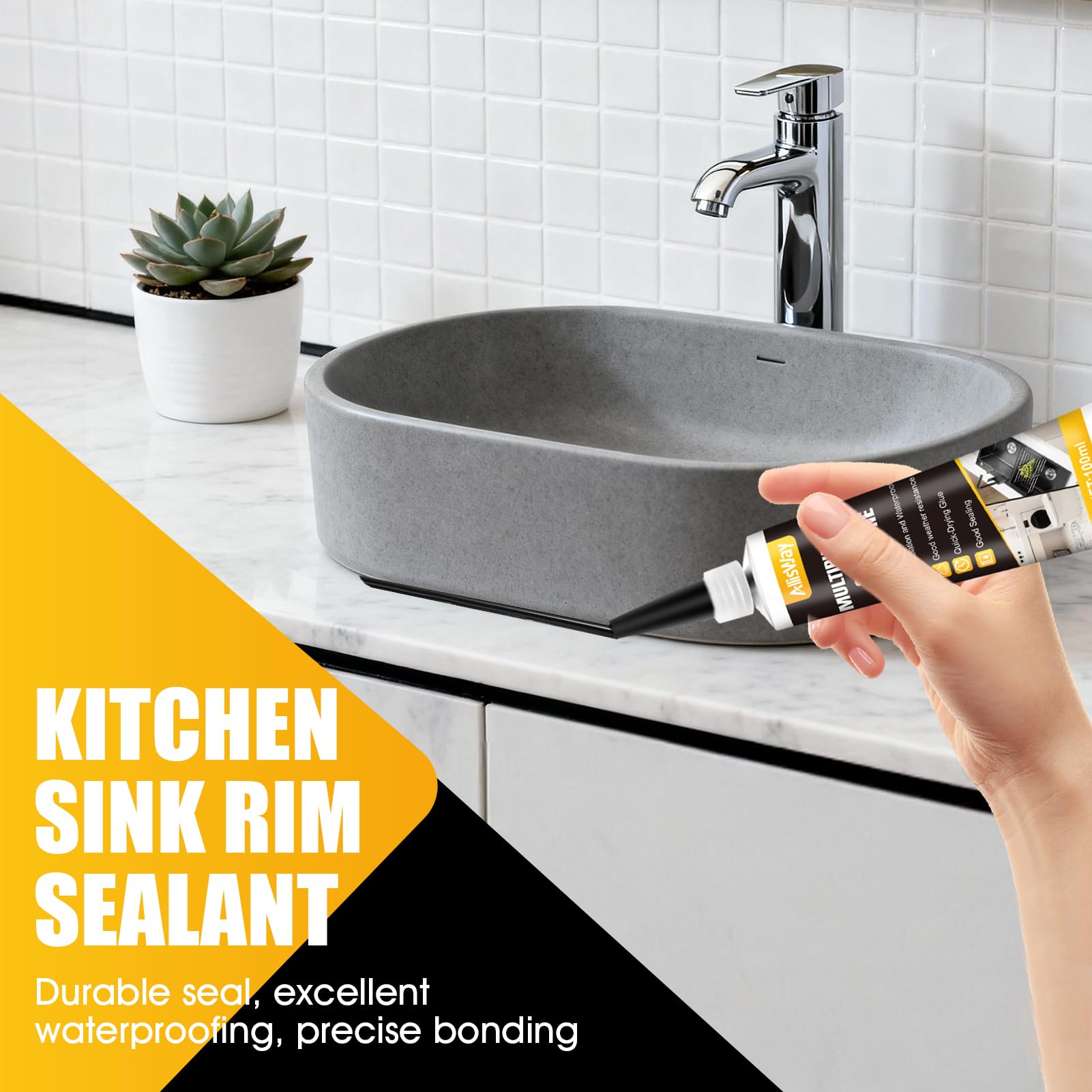 Silicone Nero,Silicone Doccia,Silicones Bagno, Impermeabile,Dotato di Raschietto e Ugello, Adatto per la Sigillatura di Lavandini, Ripiani e Vasche da Bagno, 100 ml，Nero