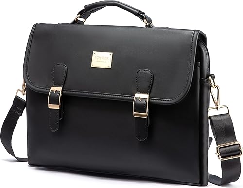 LOVEVOOK Bolsa para computadora portátil para mujer, bonita bolsa de mensajero de poliuretano para trabajo, universidad, color negro