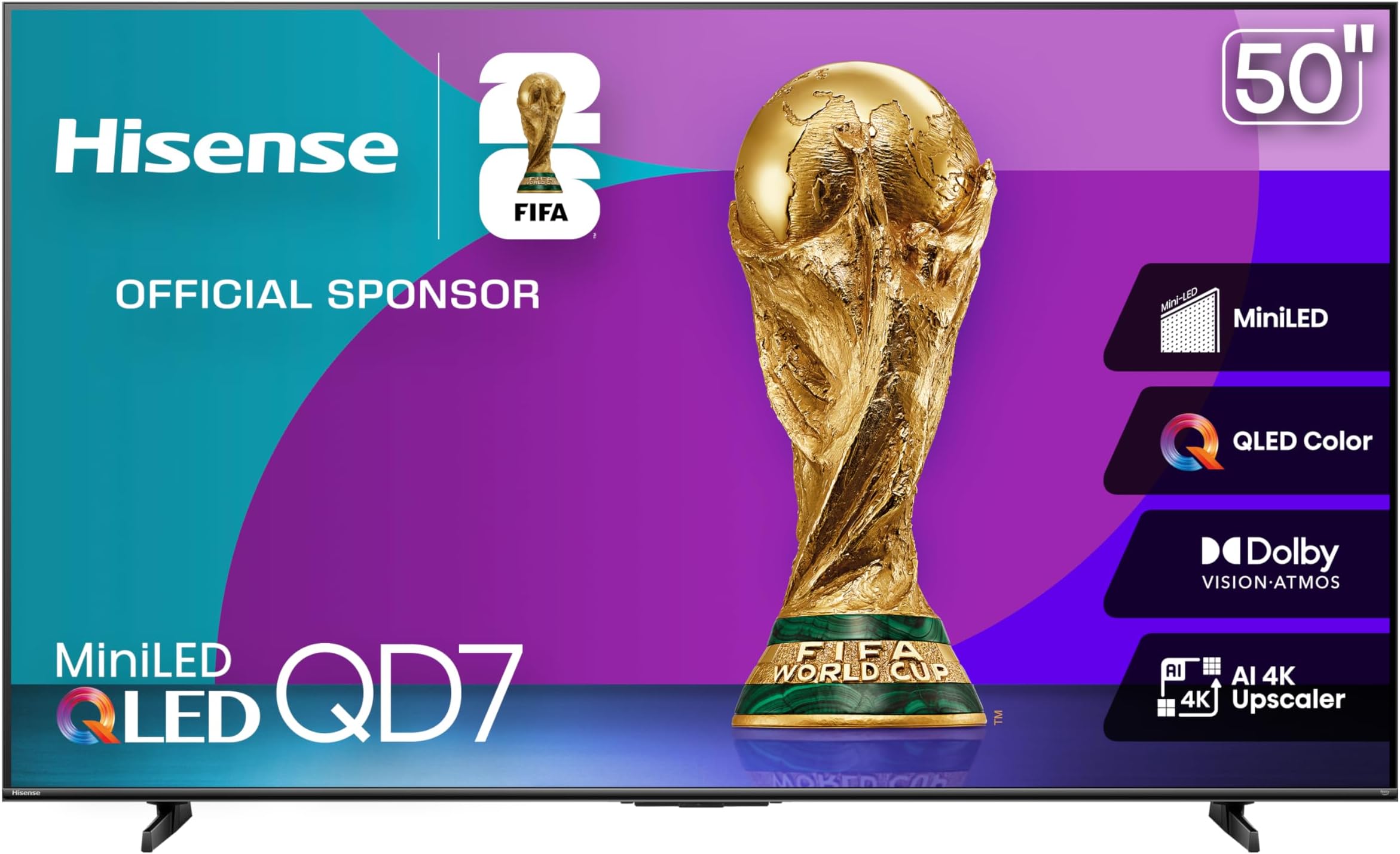 Hisense 50" Class QD7 Series Mini-LED 4K UHD Smart Fire TV (50QD7QF, 2025 Model) - QLED, HDR10+, Dolby Vision, Dolby Atmos, Game Mode Plus, ALLM, Alexa Built in with Voice Remote, Streaming TV, Black