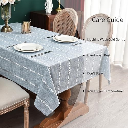 Miniatura 5 de Zobesta Mantel cuadrado de lino a rayas azules y blancas de 53 x 53 pulgadas, lavable, suave y bohemio para fiestas, vacaciones, picnic, comedor, al