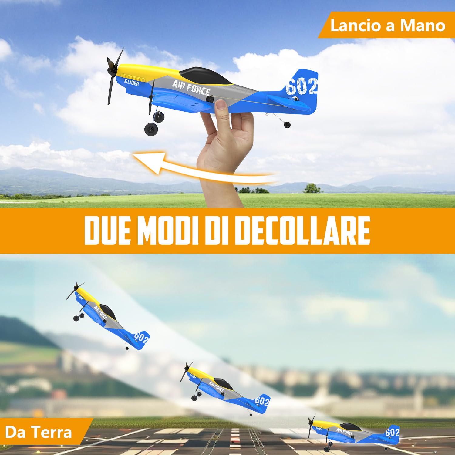 HAWK'S WORK 3 Canali Aereo RC P-51D Mustang, Aereo Telecomandato Pronto a Volare, Stabilizzatore Giroscopico a 6 Assi da 2,4GHz, Facile da Pilotare per Bambini e Principianti