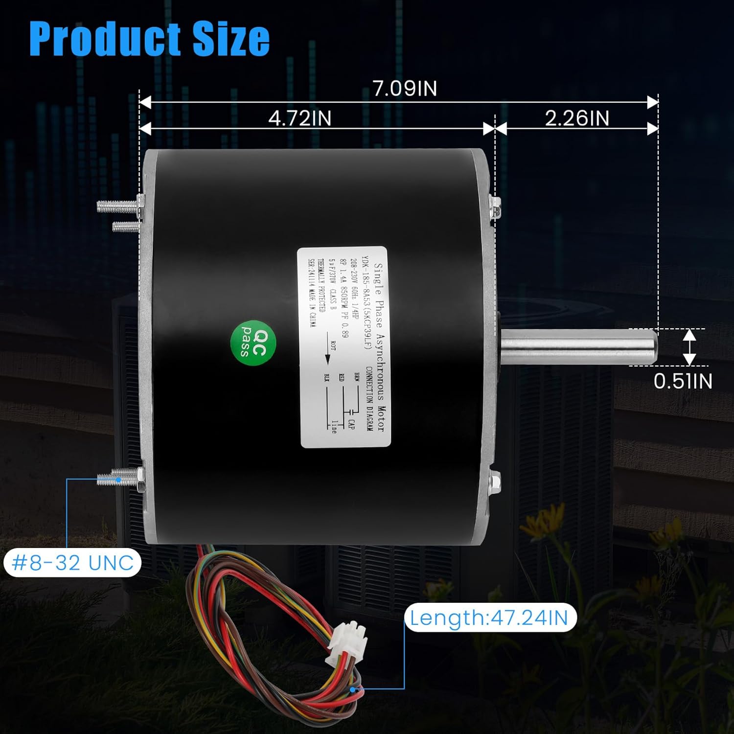 F48AA68A50 Condenser Fan Motor,Replace for Coleman,York,GE,Luxaire,A.O. Smith F48M27A50 THGF36S41S3A THGF60S41S3A,1/4 HP 850 RPM 208-230 Volt, Frame 48Y,Black